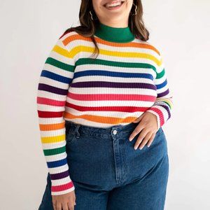 Shiny By Nature Turtleneck Sweater- Rainbow White
